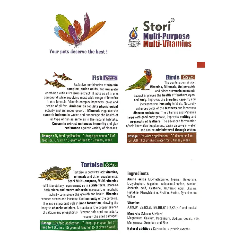 Multi vitamins for fish, birds and reptiles