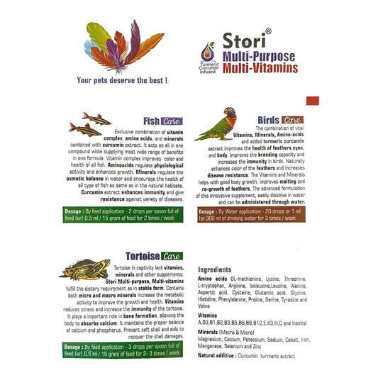 Multi vitamins for fish, birds and reptiles