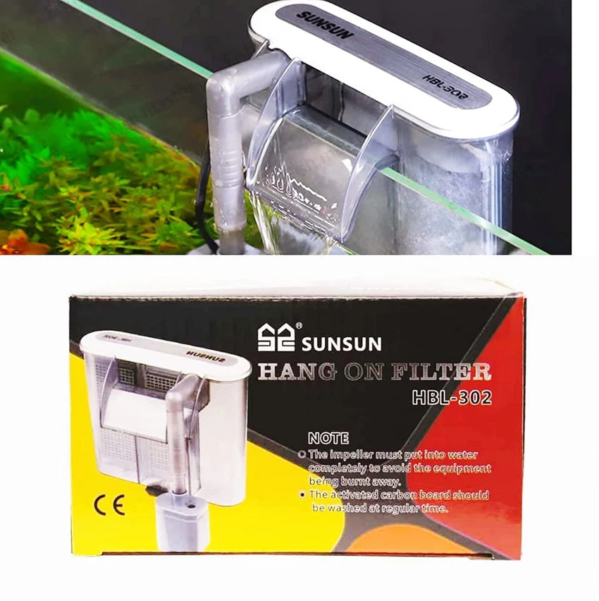 Filtro Colgante SunSun HBL-302 Nano Para Acuarios De 20 Litros - 350 L/h, Con Carbón Activo Y Espuma