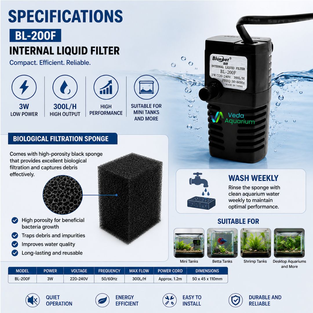 BluePet BL-200F Internal Filter | 3W 300L/H Nano Aquarium Filter