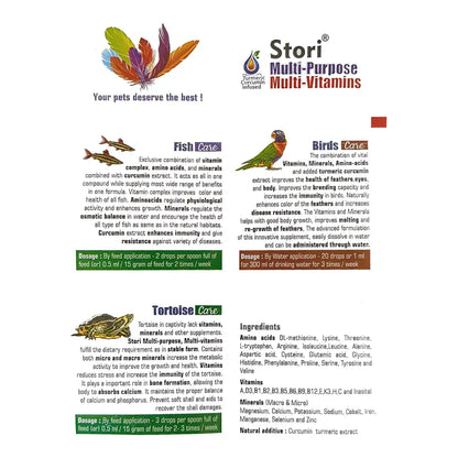 Multi vitamins for fish, birds and reptiles